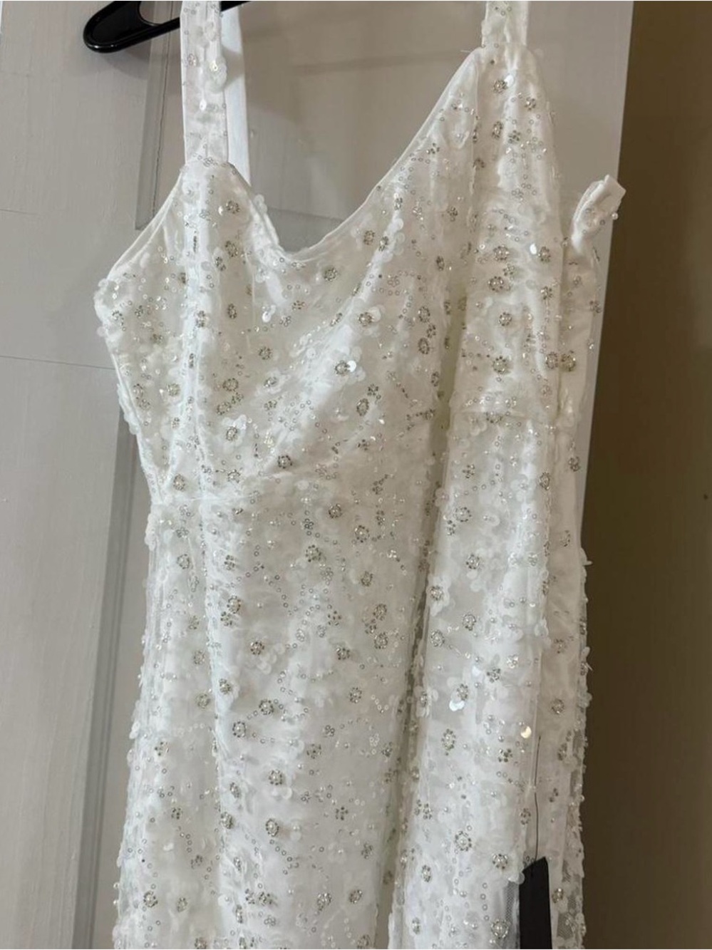 Lulu's White Embellished Floral Spaghetti Strap Wedding Dress